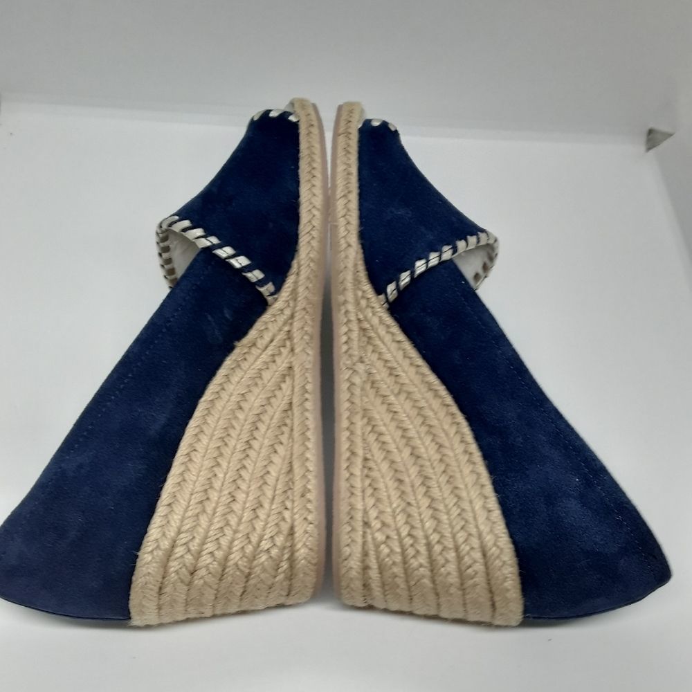 Jack Rogers Palmer Wedges Midnight Blue & Gold Stitching  Size 9M/NWT - Picture 6 of 10
